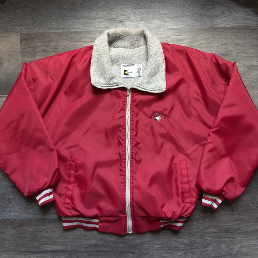 Vintage 80s K-Brand Bomber Varsity Jacket Mens Large Red Wild Irish Rose